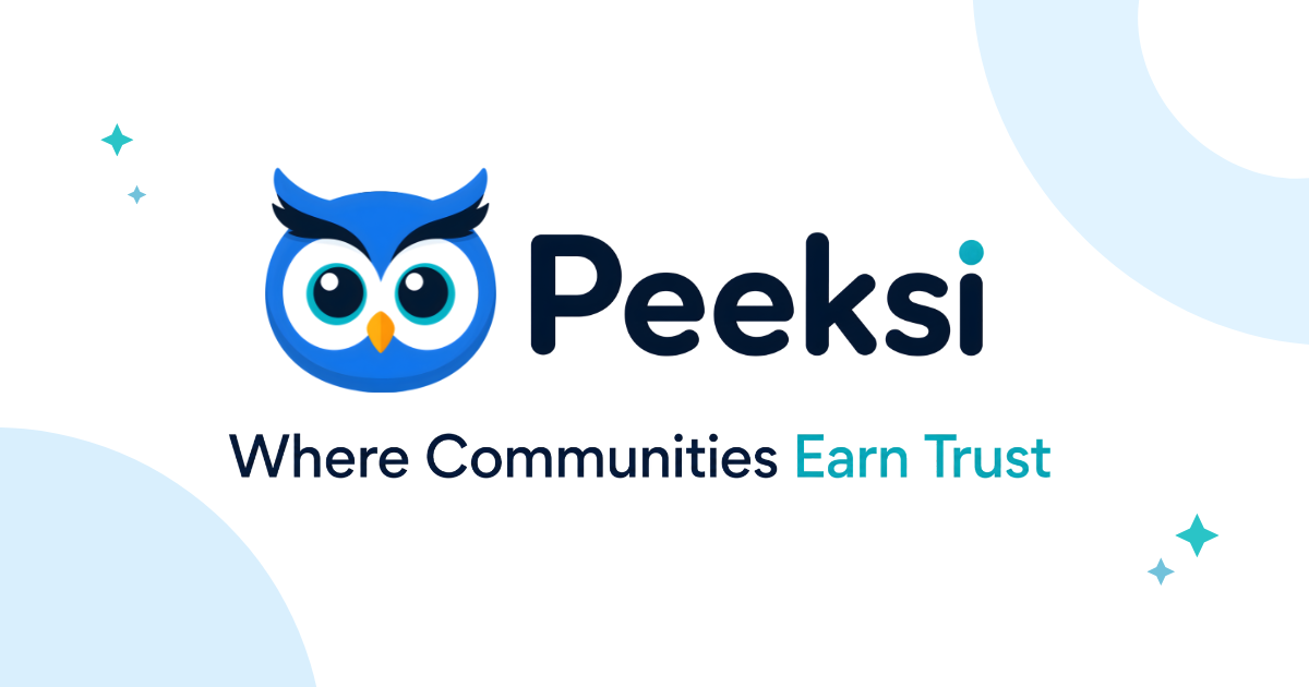 Peeksi owl logo with the message Where Communities Earn Trust