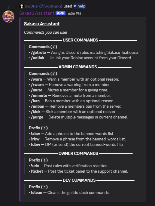 Discord administration commands