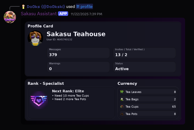 Discord community profile card