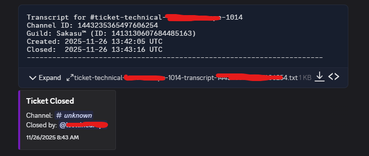 Support ticket transcript