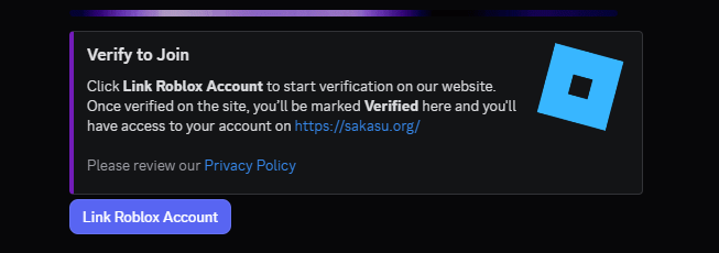 Discord verification prompt for the Roblox OAuth platform