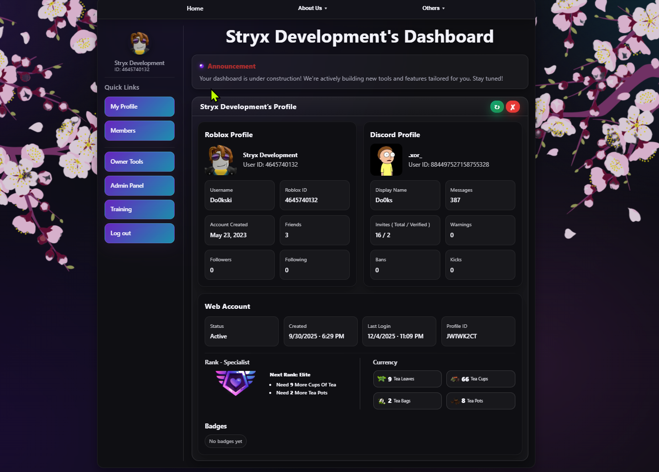Community member profile page