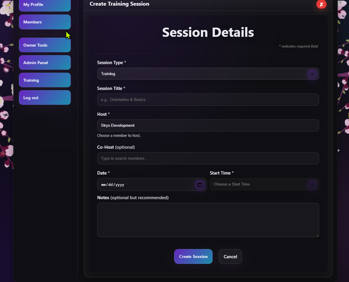 Staff training session interface